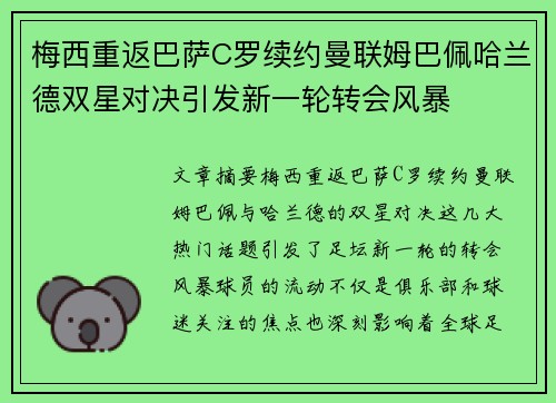 梅西重返巴萨C罗续约曼联姆巴佩哈兰德双星对决引发新一轮转会风暴