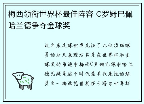梅西领衔世界杯最佳阵容 C罗姆巴佩哈兰德争夺金球奖